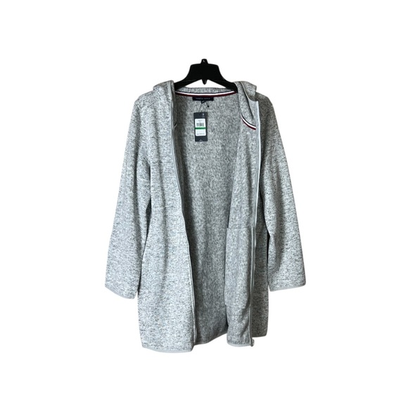 NWT Tommy Hilfiger Women’s Zip Up Hooded Cardigan, Gray or Off White Sz Lg - Picture 8 of 16